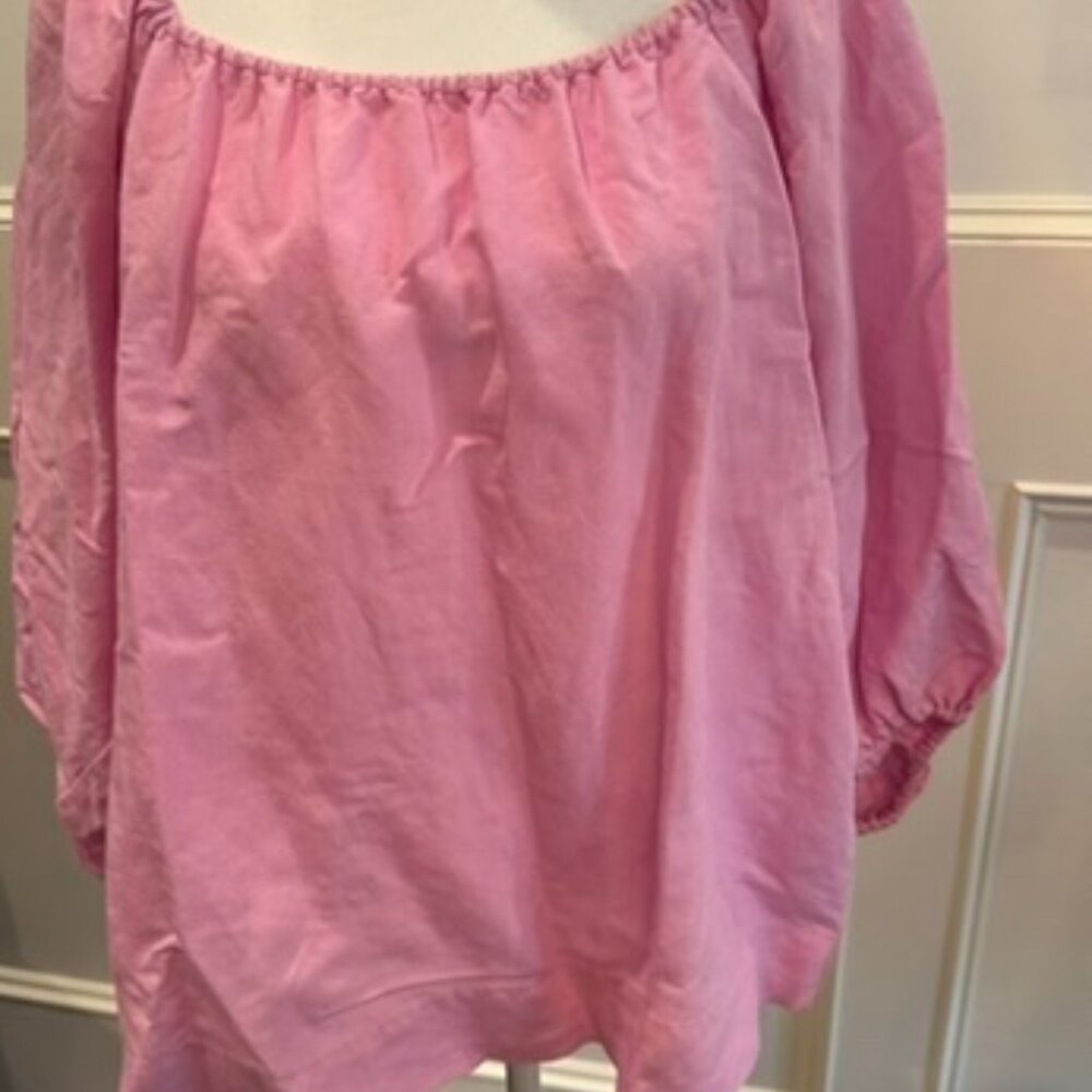 Ladies pink blouse linen loose 
Off shoulder - Size L